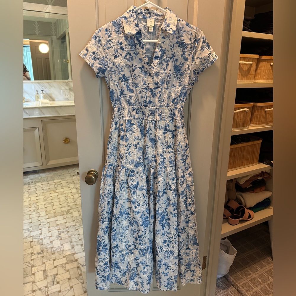 New Joie Blue and White Floral embroidered Midi Dress from Anthropologie size xs